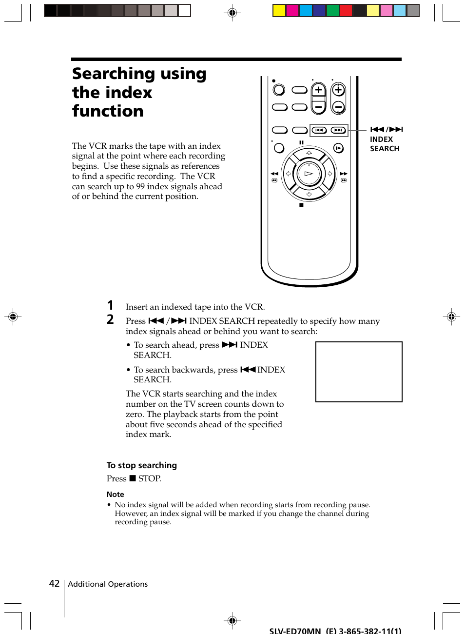 Searching using the index function | Sony SLV-ED70MN User Manual | Page 42 / 55