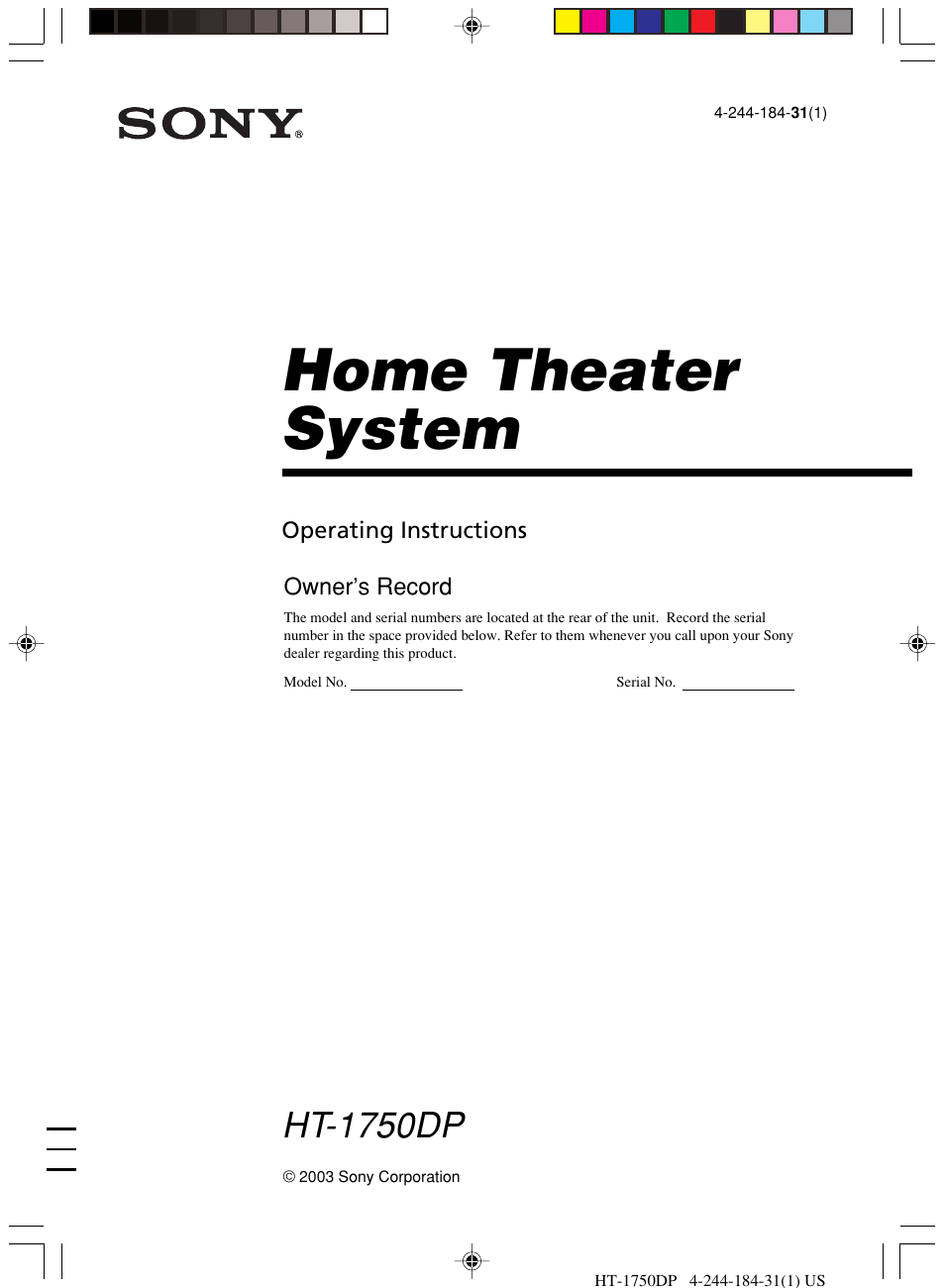 Sony HT-1750DP User Manual | 48 pages