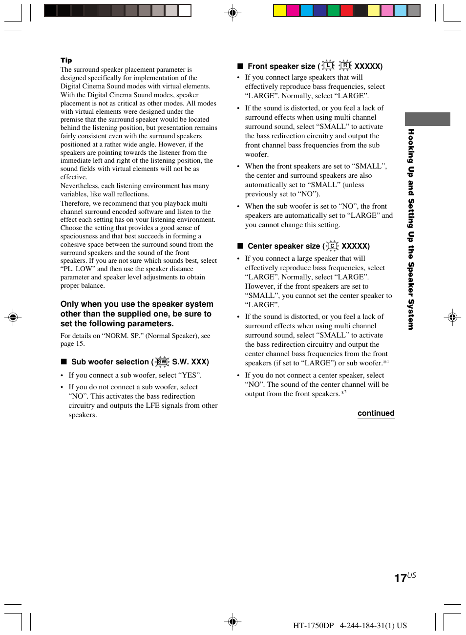 Sony HT-1750DP User Manual | Page 17 / 48