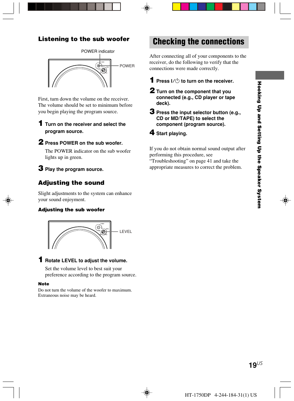 Checking the connections | Sony HT-1750DP User Manual | Page 19 / 48