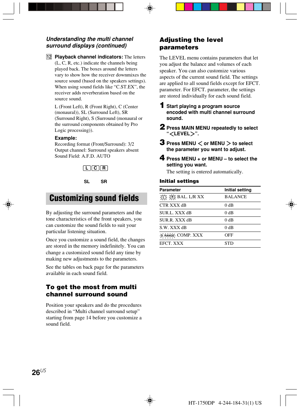 Customizing sound fields | Sony HT-1750DP User Manual | Page 26 / 48