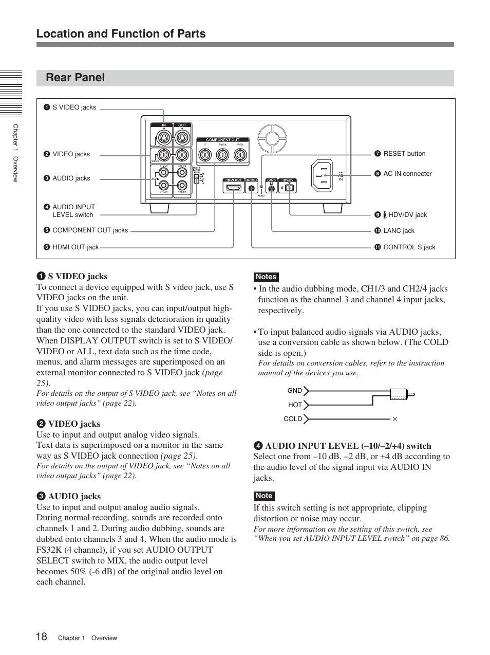 Rear panel, Location and function of parts | Sony 2-678-737-13(1) User Manual | Page 18 / 104