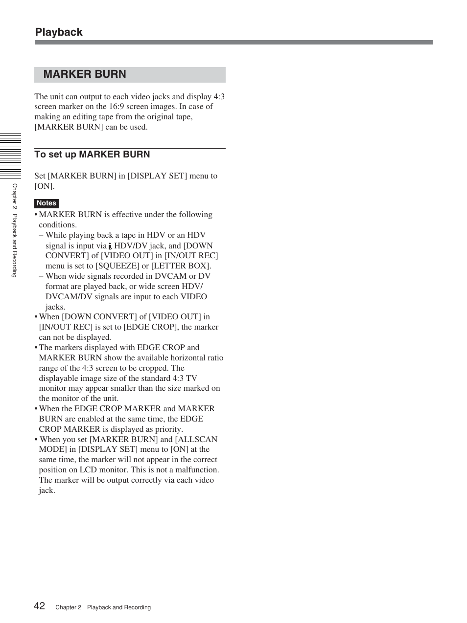 Marker burn, Playback | Sony 2-678-737-13(1) User Manual | Page 42 / 104