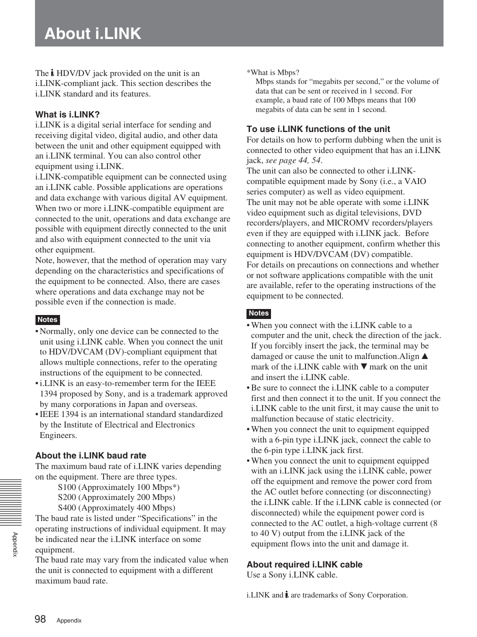 About i.link | Sony 2-678-737-13(1) User Manual | Page 98 / 104