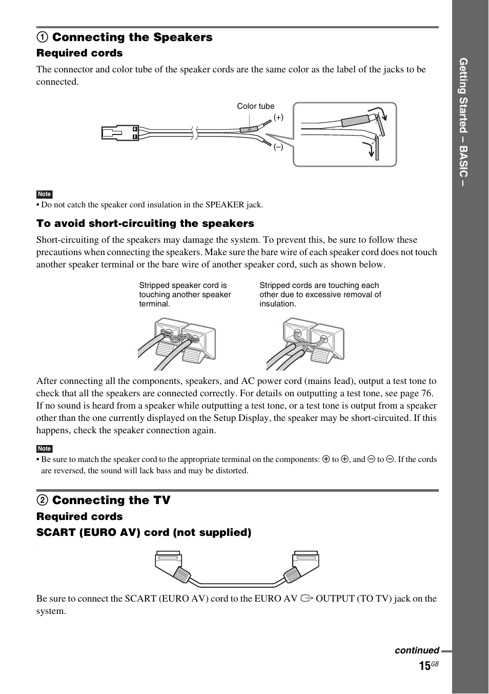 1 connecting the speakers, 2 connecting the tv, 1connecting the speakers | 2connecting the tv | Sony DAV-DZ110 User Manual | Page 15 / 100