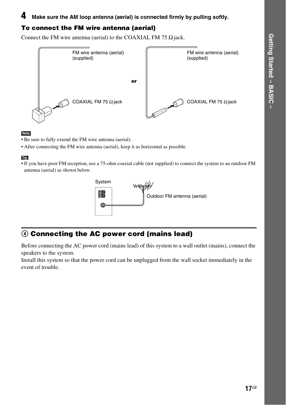 4 connecting the ac power cord (mains lead), 4connecting the ac power cord (mains lead) | Sony DAV-DZ110 User Manual | Page 17 / 100