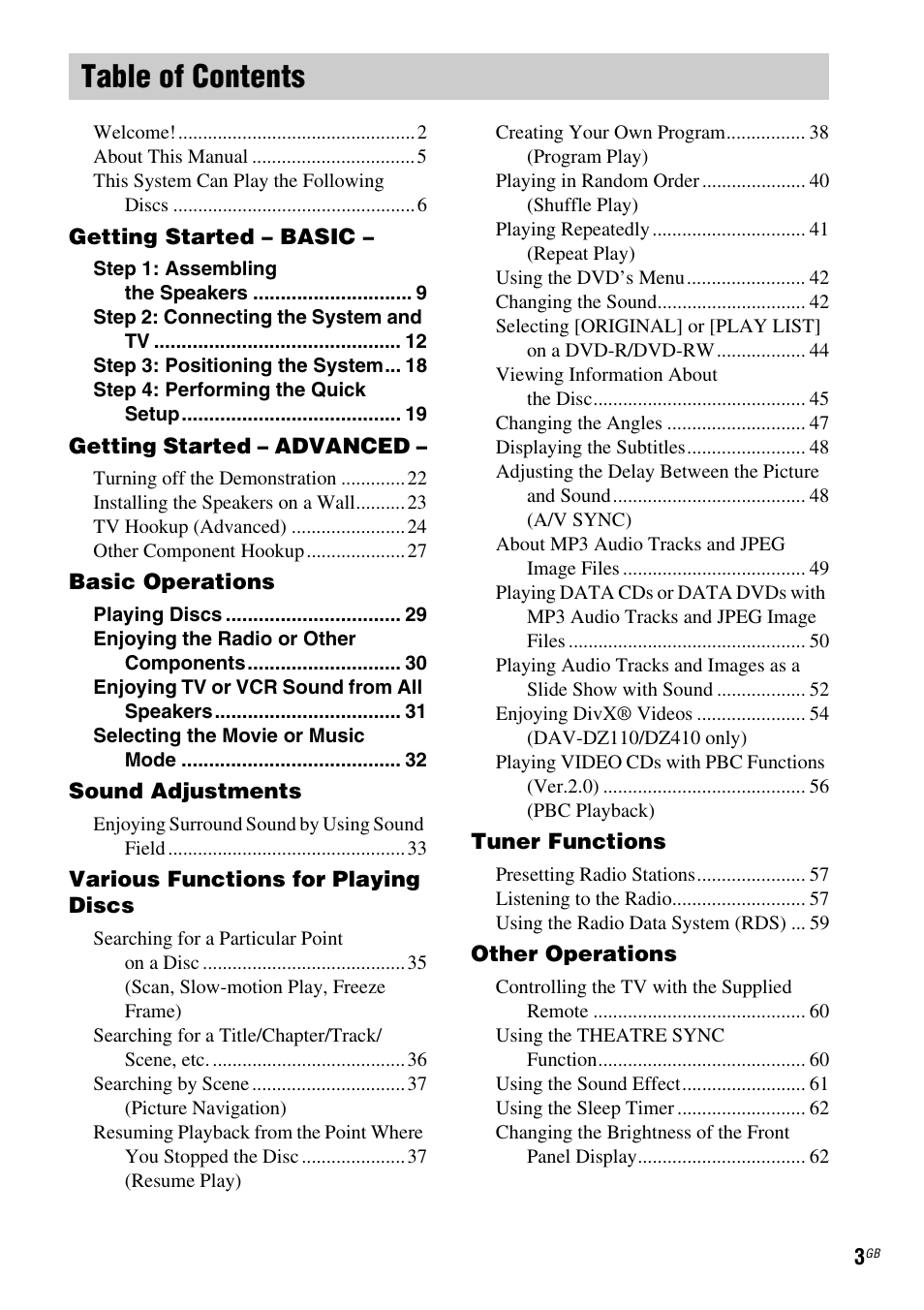 Sony DAV-DZ110 User Manual | Page 3 / 100