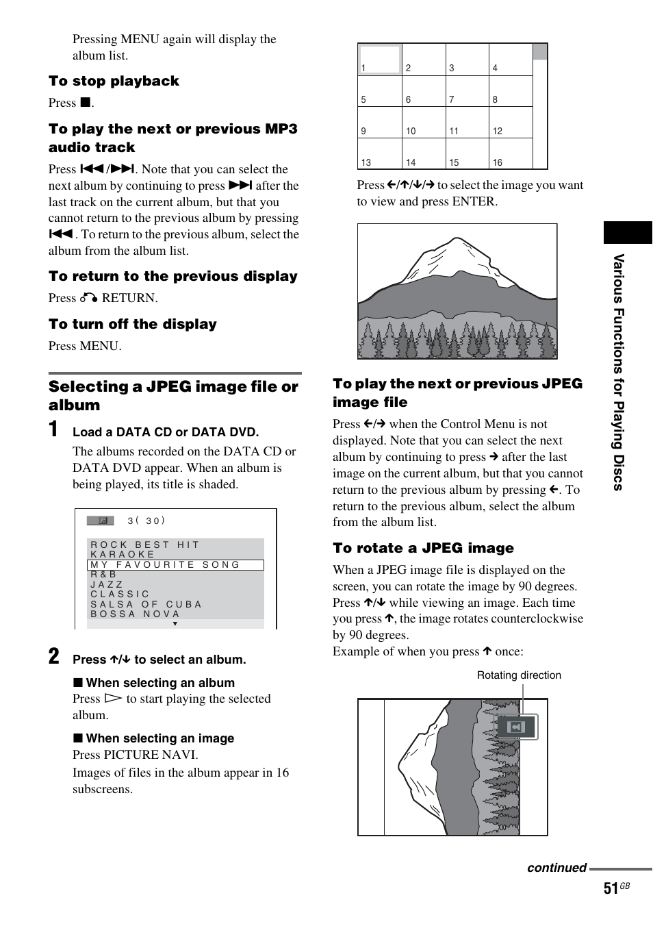 Selecting a jpeg image file or album | Sony DAV-DZ110 User Manual | Page 51 / 100