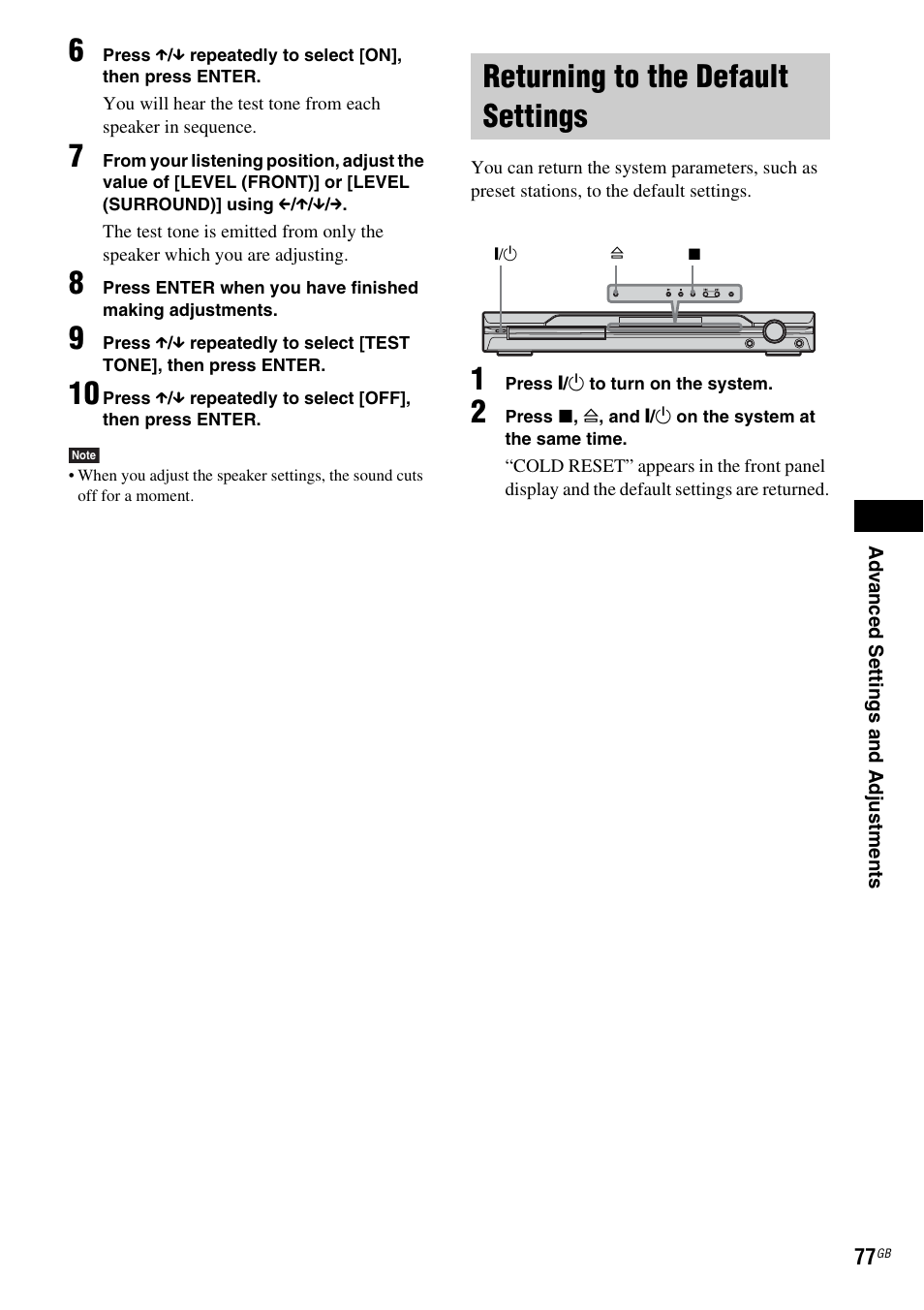 Returning to the default settings | Sony DAV-DZ110 User Manual | Page 77 / 100