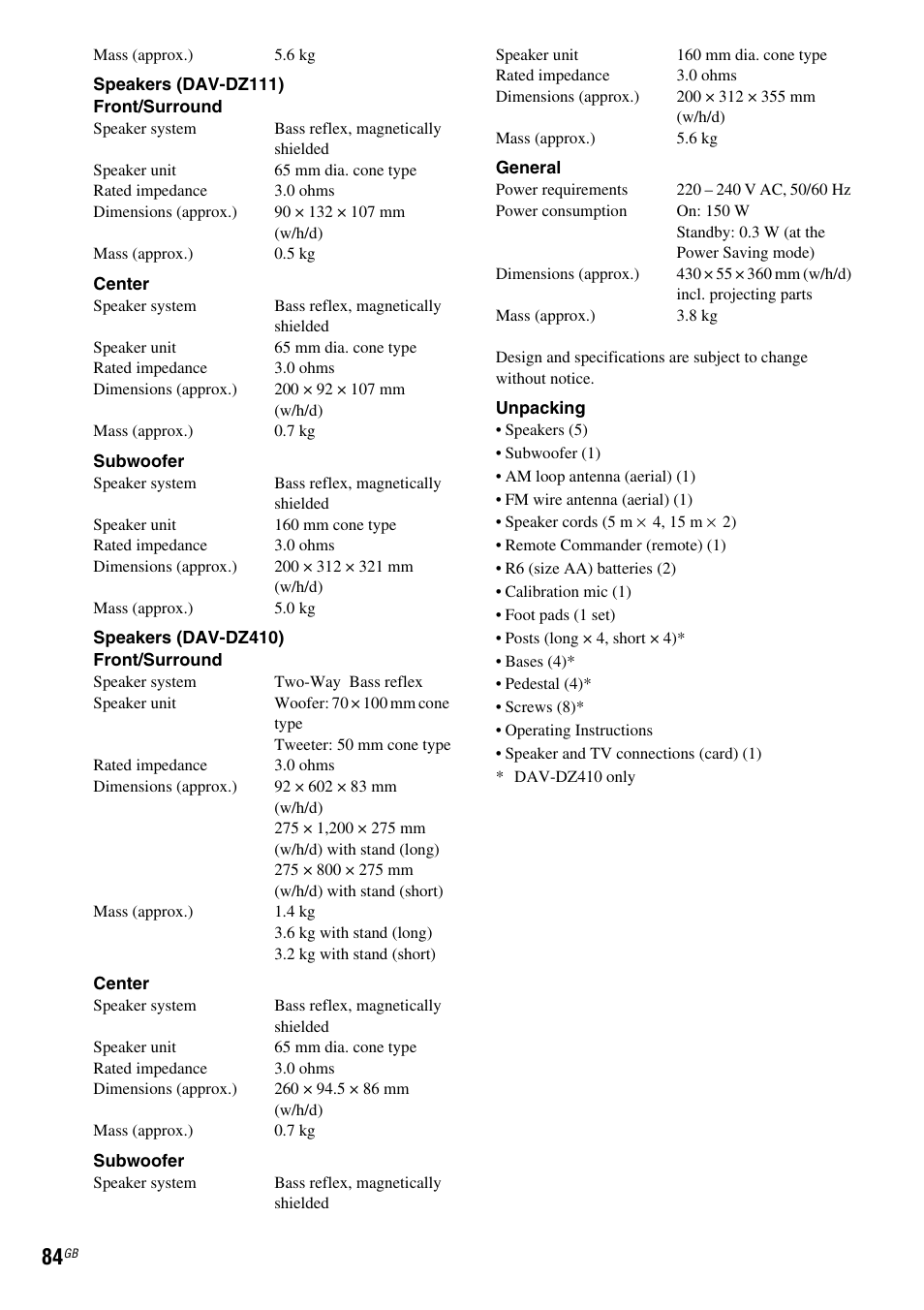 Sony DAV-DZ110 User Manual | Page 84 / 100