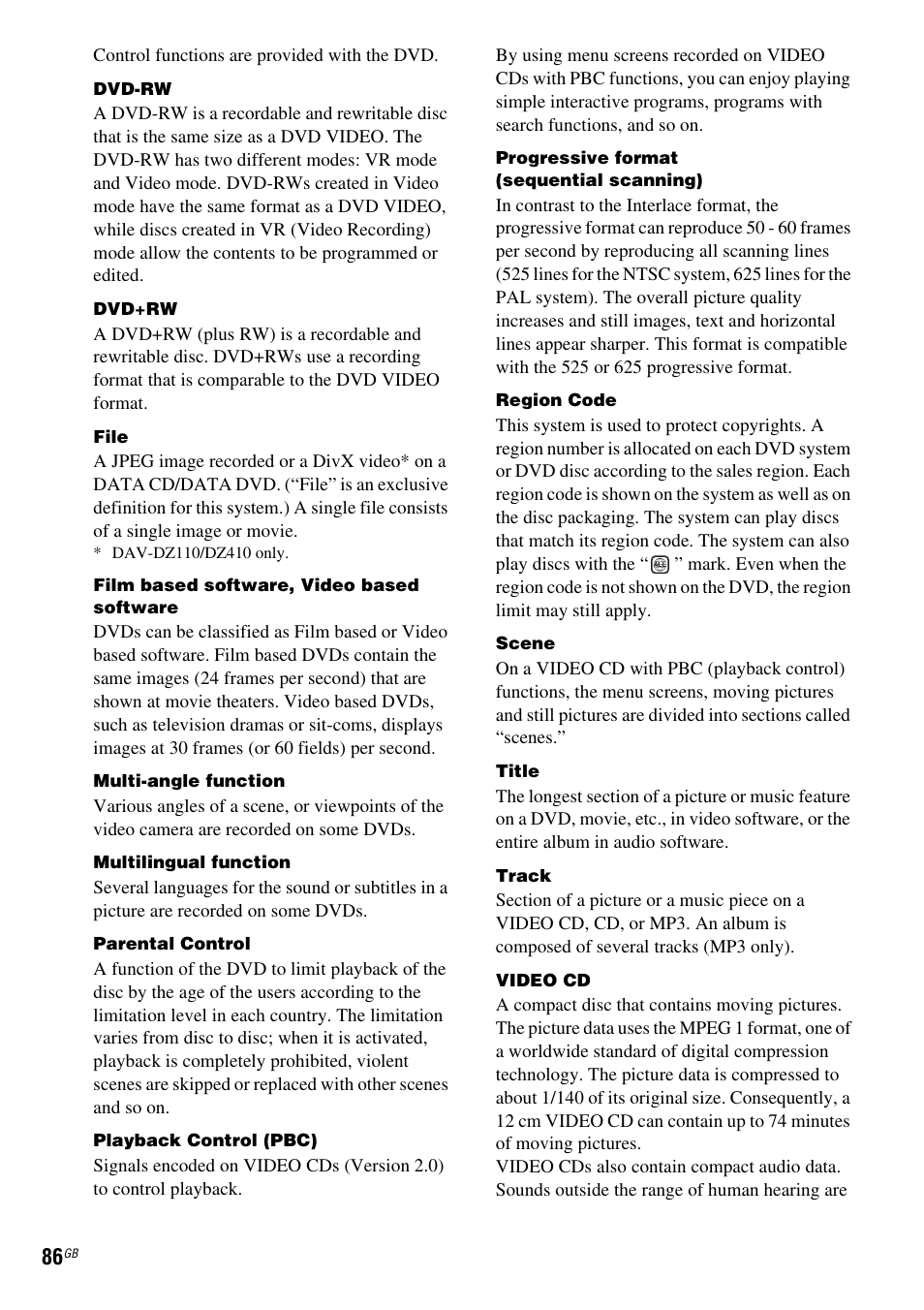 Sony DAV-DZ110 User Manual | Page 86 / 100
