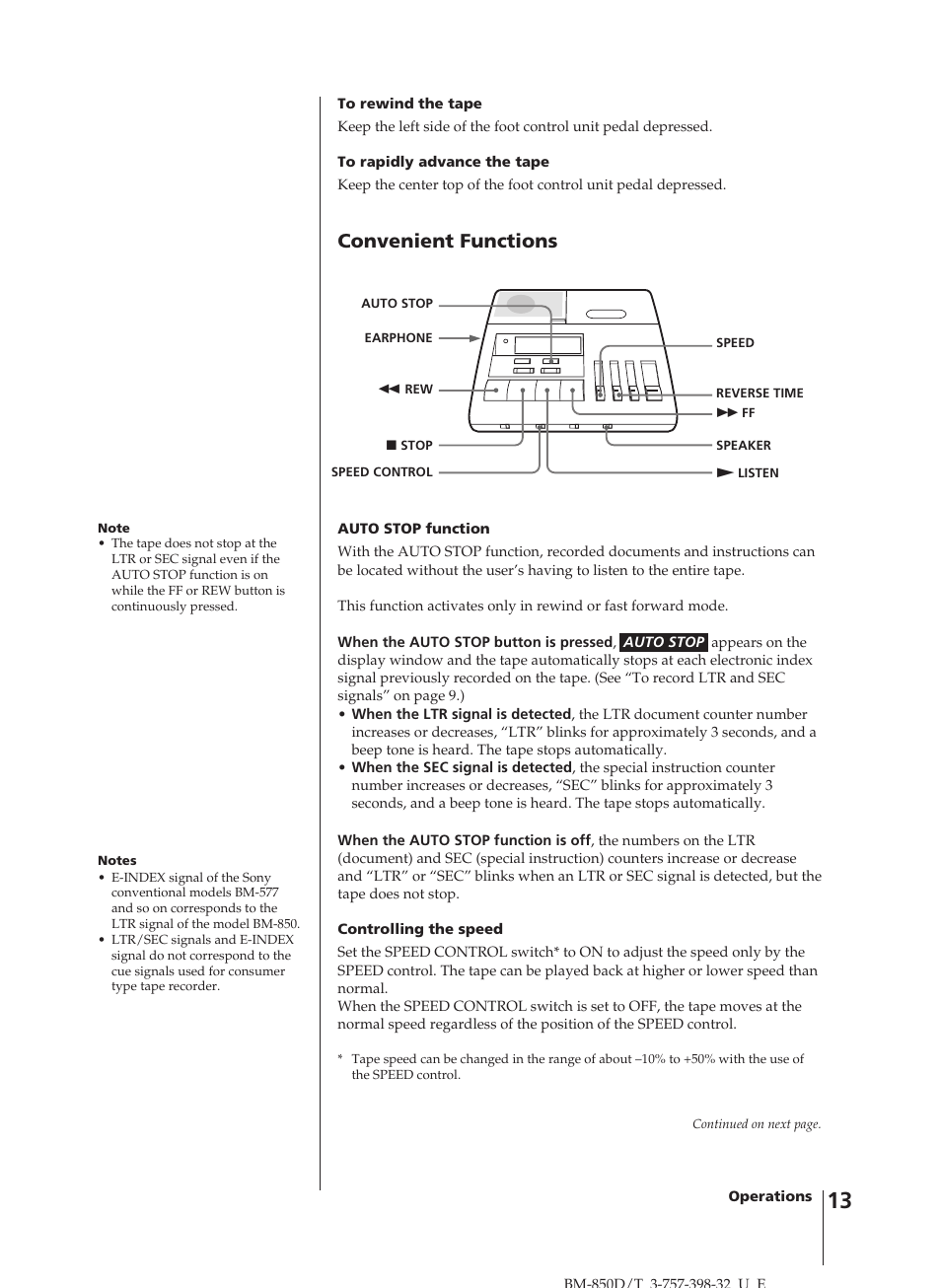 Convenient functions | Sony BM-850D User Manual | Page 13 / 24