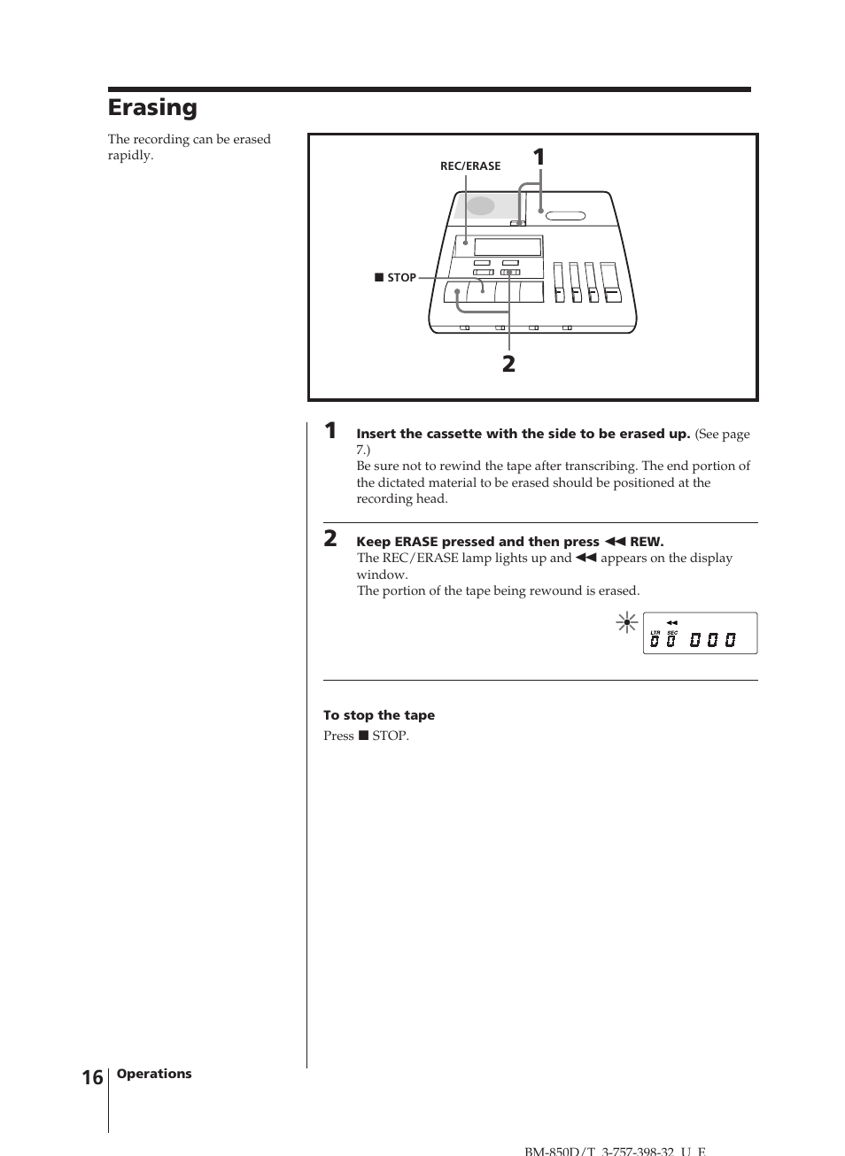 Erasing | Sony BM-850D User Manual | Page 16 / 24