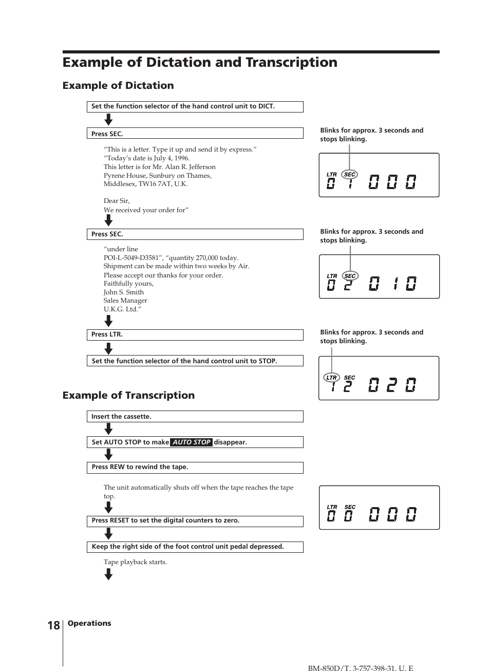 Example of dictation and transcription | Sony BM-850D User Manual | Page 18 / 24