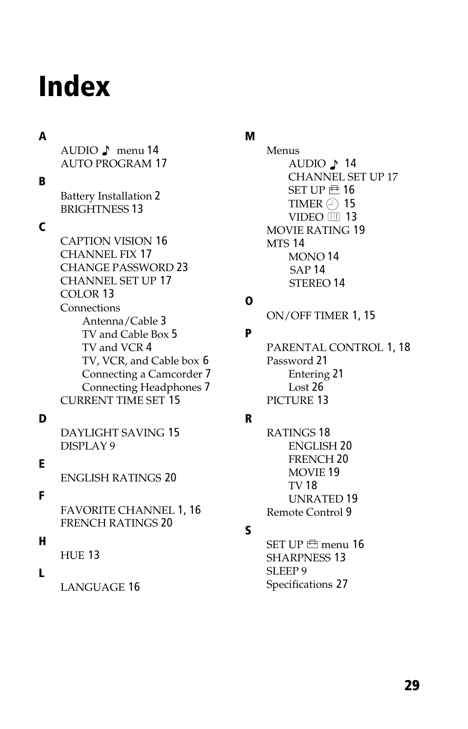 Index | Sony KV 13M42 User Manual | Page 41 / 48