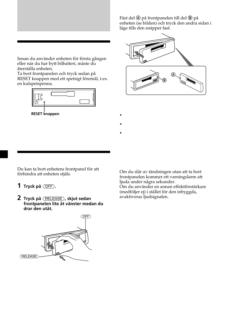Komma igång, Återställa enheten, Ta bort frontpanelen | Sony XR-L200 User Manual | Page 50 / 112