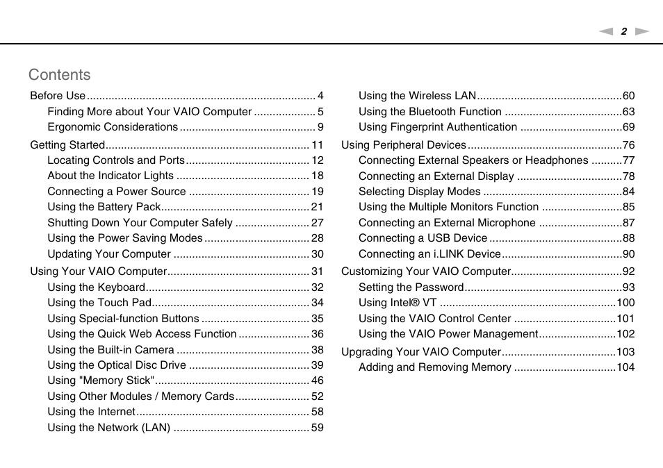 Sony VAIO VPCCW1 Series User Manual | Page 2 / 168