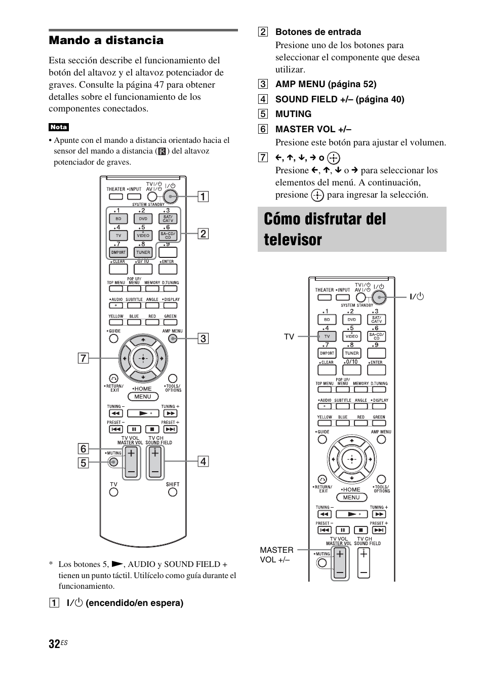 Cómo disfrutar del televisor, Mando a distancia | Sony HT-CT350 User Manual | Page 148 / 180