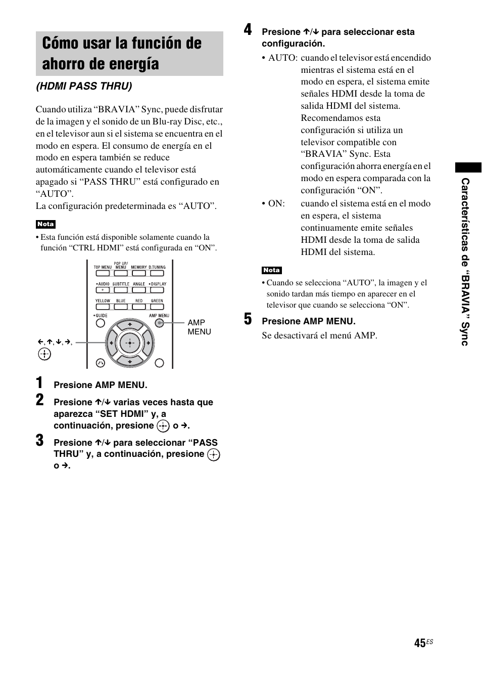 Cómo usar la función de ahorro de energía, Cómo usar la función de ahorro de, Energía (hdmi pass thru) | Sony HT-CT350 User Manual | Page 161 / 180