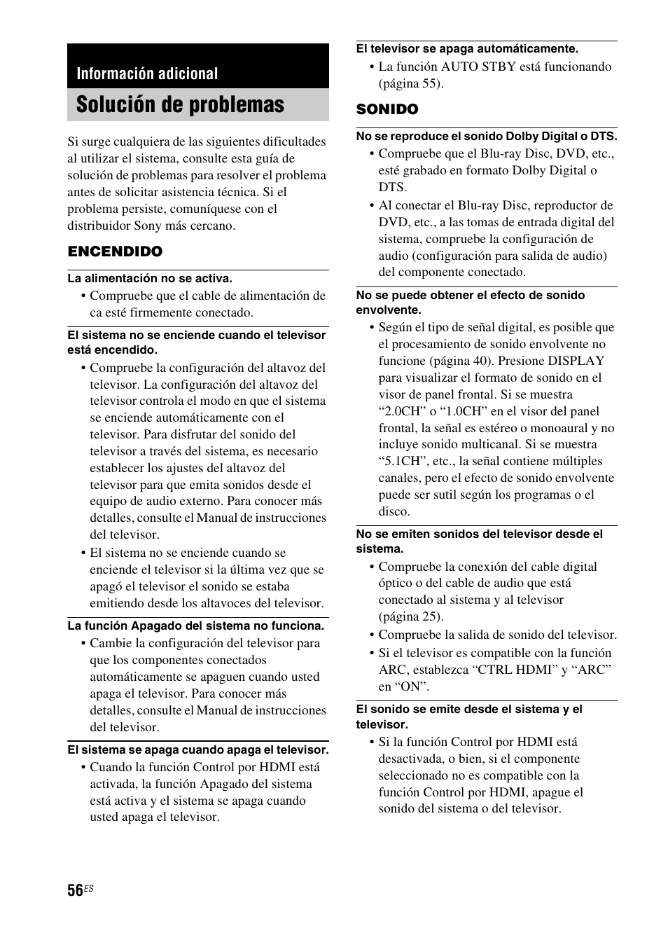 Información adicional, Solución de problemas | Sony HT-CT350 User Manual | Page 172 / 180