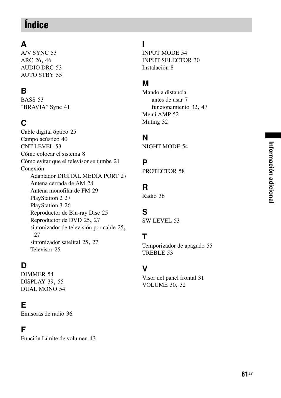 Índice | Sony HT-CT350 User Manual | Page 177 / 180