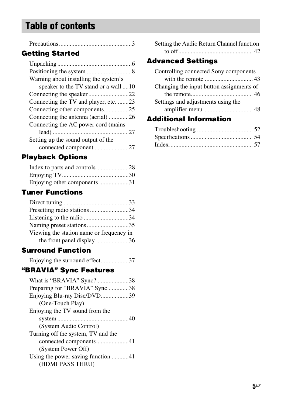 Sony HT-CT350 User Manual | Page 5 / 180