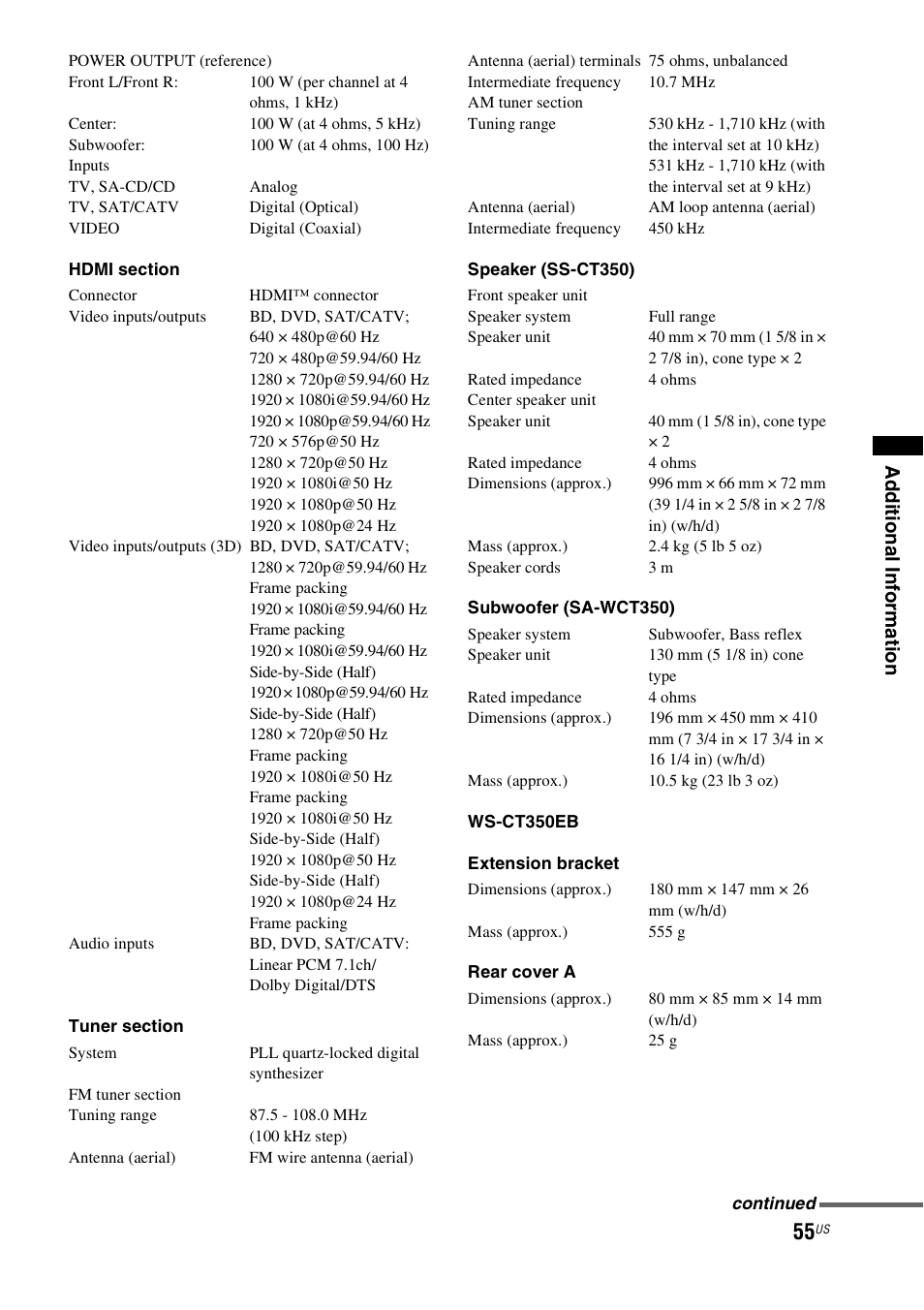 Ad dition al i n fo rm atio n | Sony HT-CT350 User Manual | Page 55 / 180