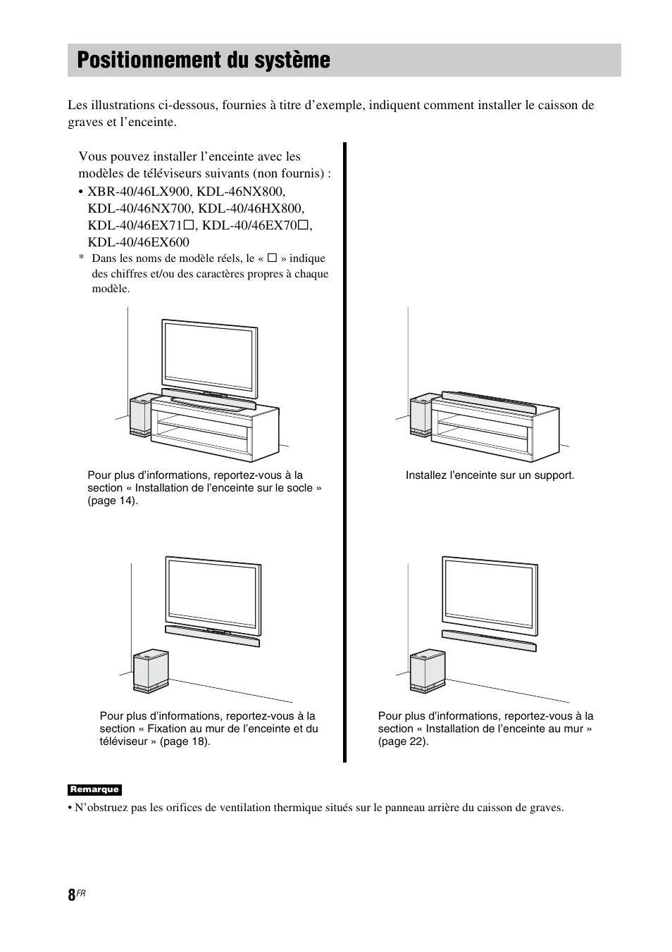 Positionnement du système | Sony HT-CT350 User Manual | Page 64 / 180
