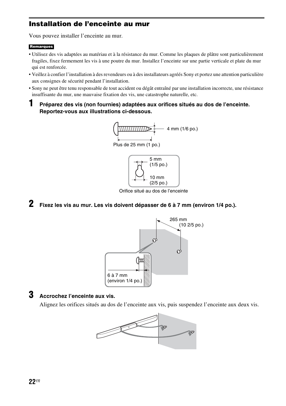 Installation de l’enceinte au mur | Sony HT-CT350 User Manual | Page 78 / 180