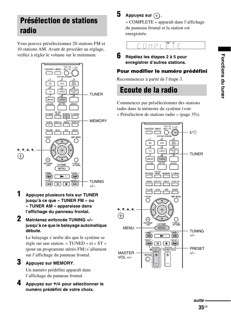 Présélection de stations radio, Ecoute de la radio, Présélection de stations radio ecoute de la radio | Sony HT-CT350 User Manual | Page 91 / 180