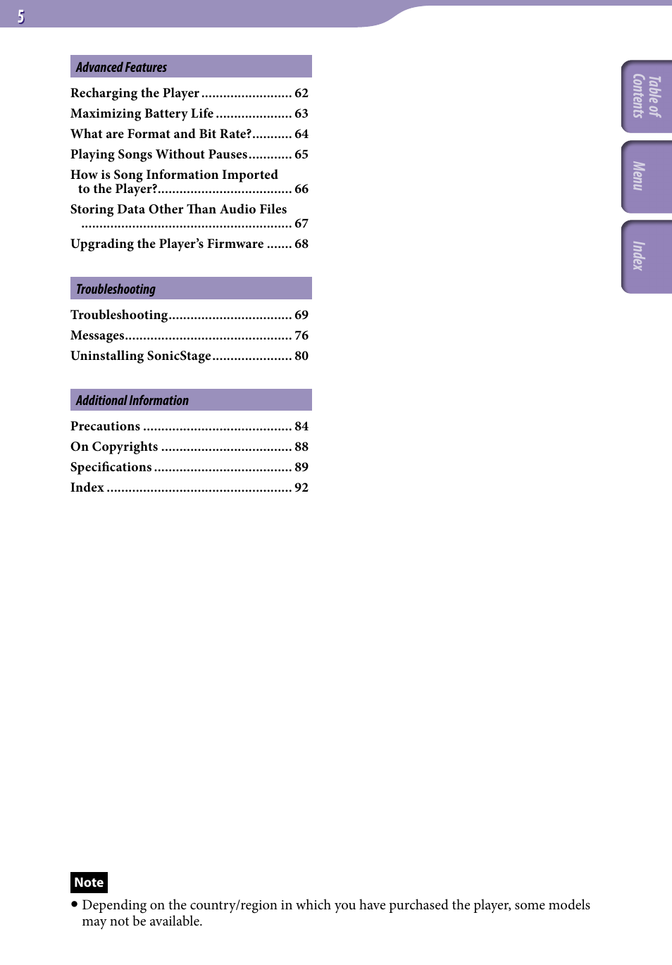 Sony NW-S203F User Manual | Page 5 / 93