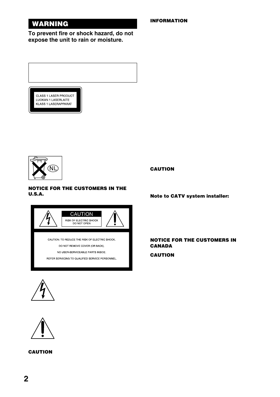 Warning | Sony CMT-EP50 User Manual | Page 2 / 24