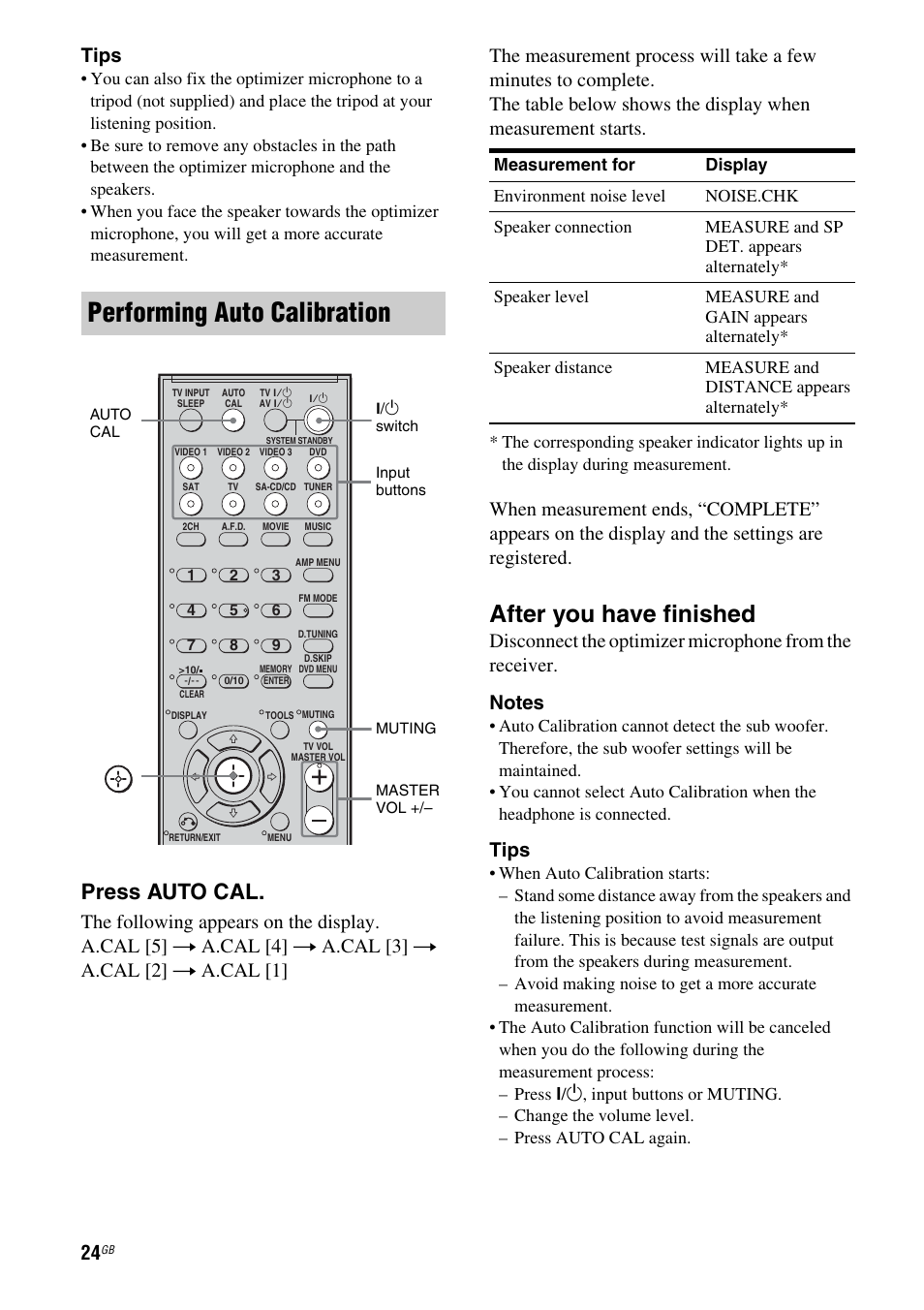 Performing auto calibration, After you have finished, Press auto cal | Tips | Sony HT-DDW685 User Manual | Page 24 / 64