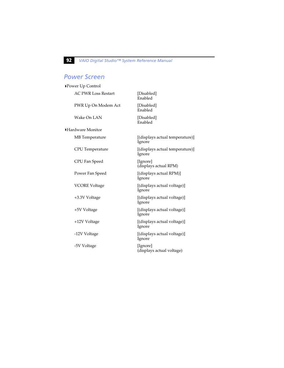 Power screen | Sony PCV-RX480DS User Manual | Page 106 / 134