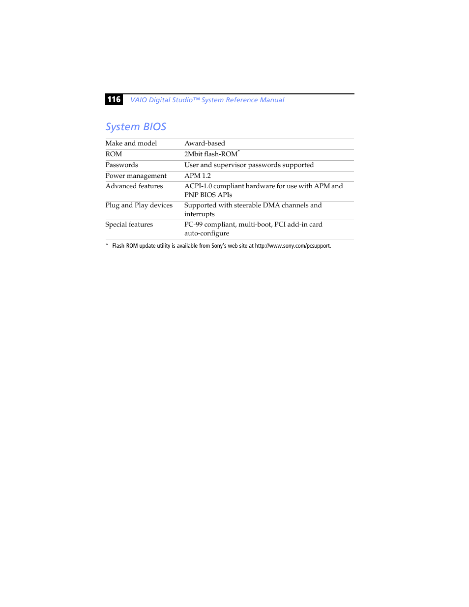 System bios | Sony PCV-RX480DS User Manual | Page 130 / 134