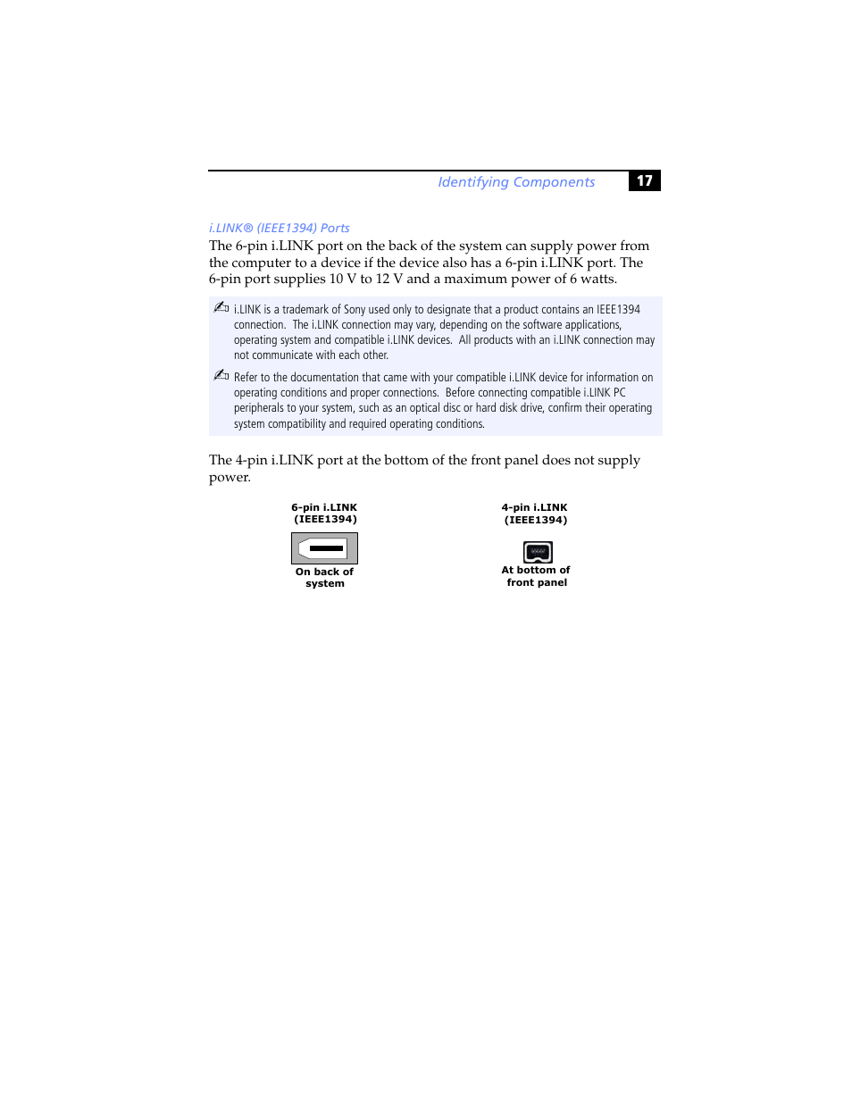 I.link® (ieee1394) ports | Sony PCV-RX480DS User Manual | Page 31 / 134