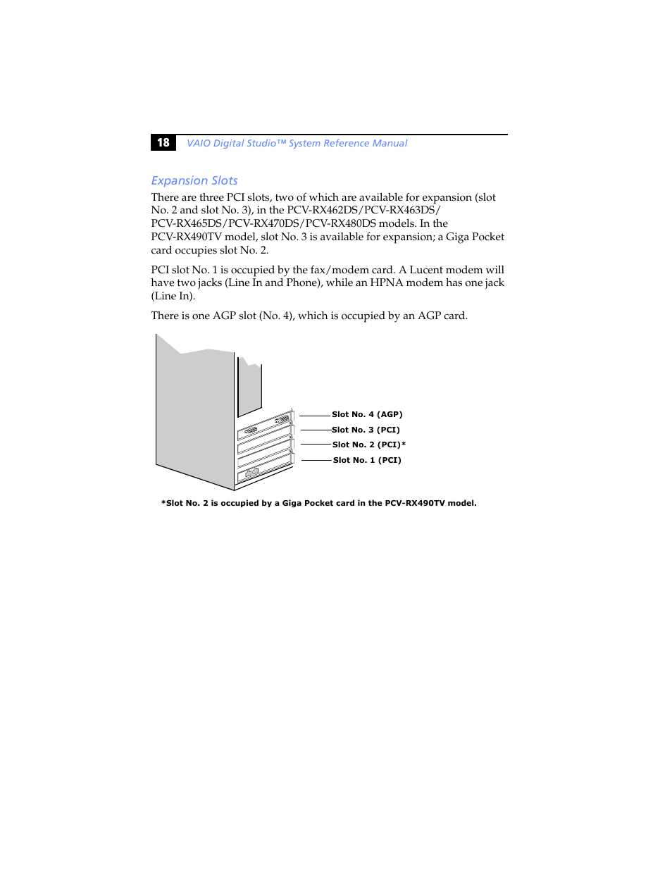 Expansion slots, 18 expansion slots | Sony PCV-RX480DS User Manual | Page 32 / 134