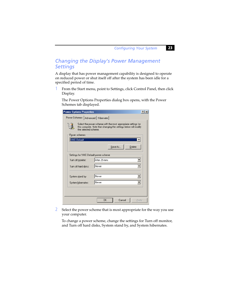 Changing the display's power management settings, Serial , printer, and i.link ports | Sony PCV-RX480DS User Manual | Page 37 / 134