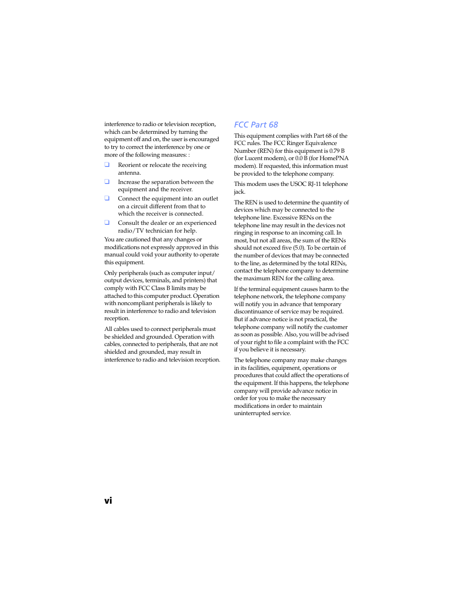 Fcc part 68 | Sony PCV-RX480DS User Manual | Page 6 / 134