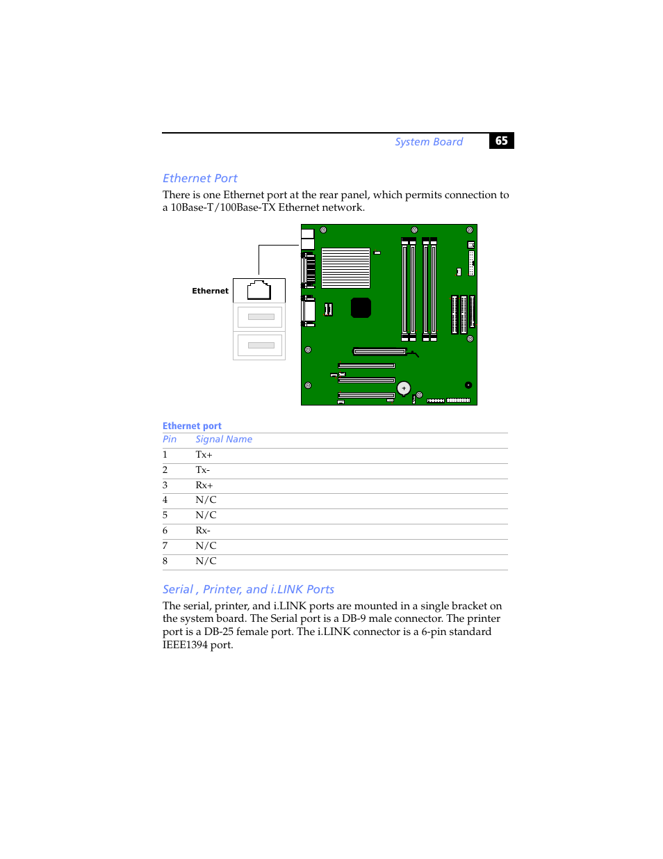 Ethernet port, Serial , printer, and i.link ports | Sony PCV-RX480DS User Manual | Page 79 / 134