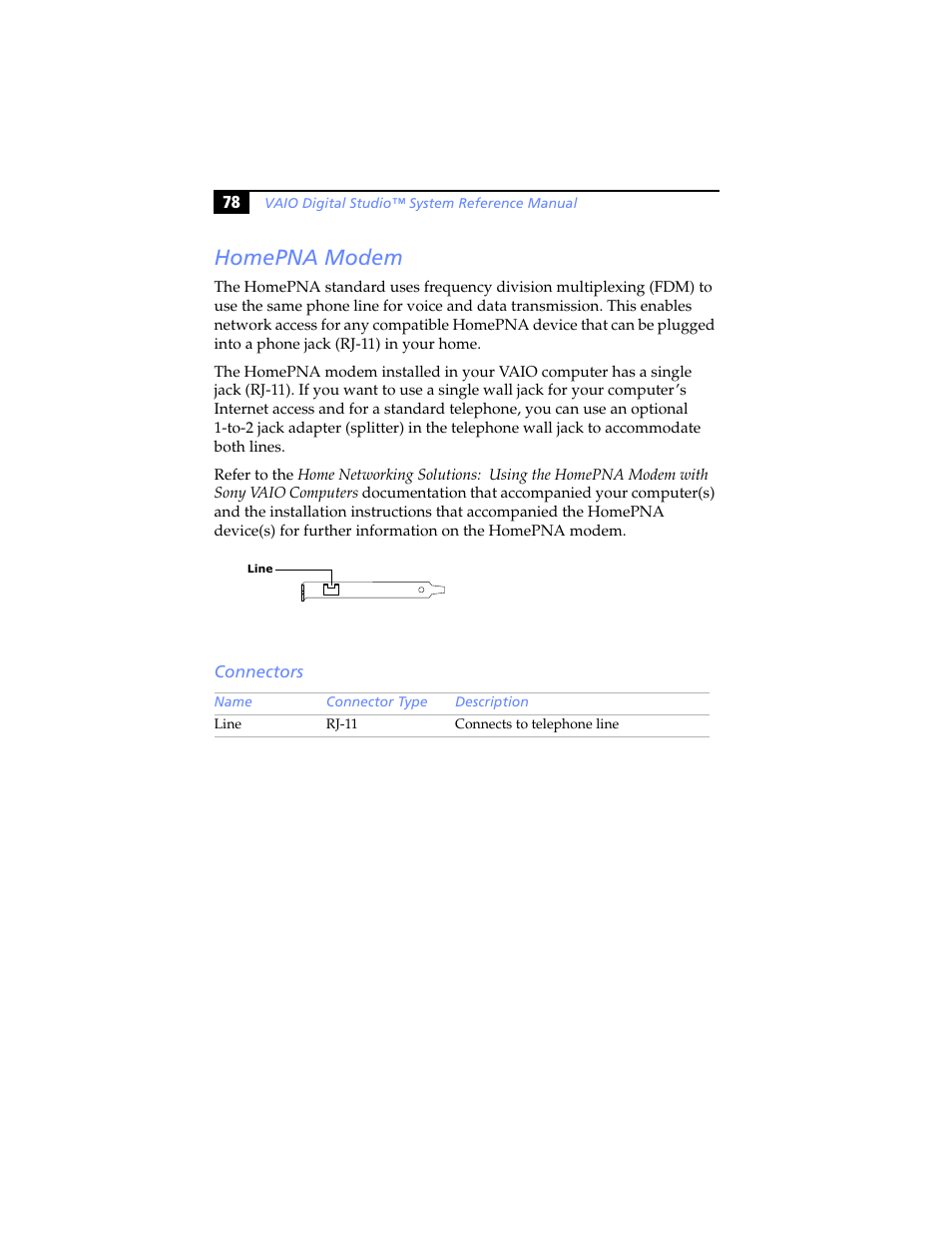 Homepna modem, Connectors | Sony PCV-RX480DS User Manual | Page 92 / 134