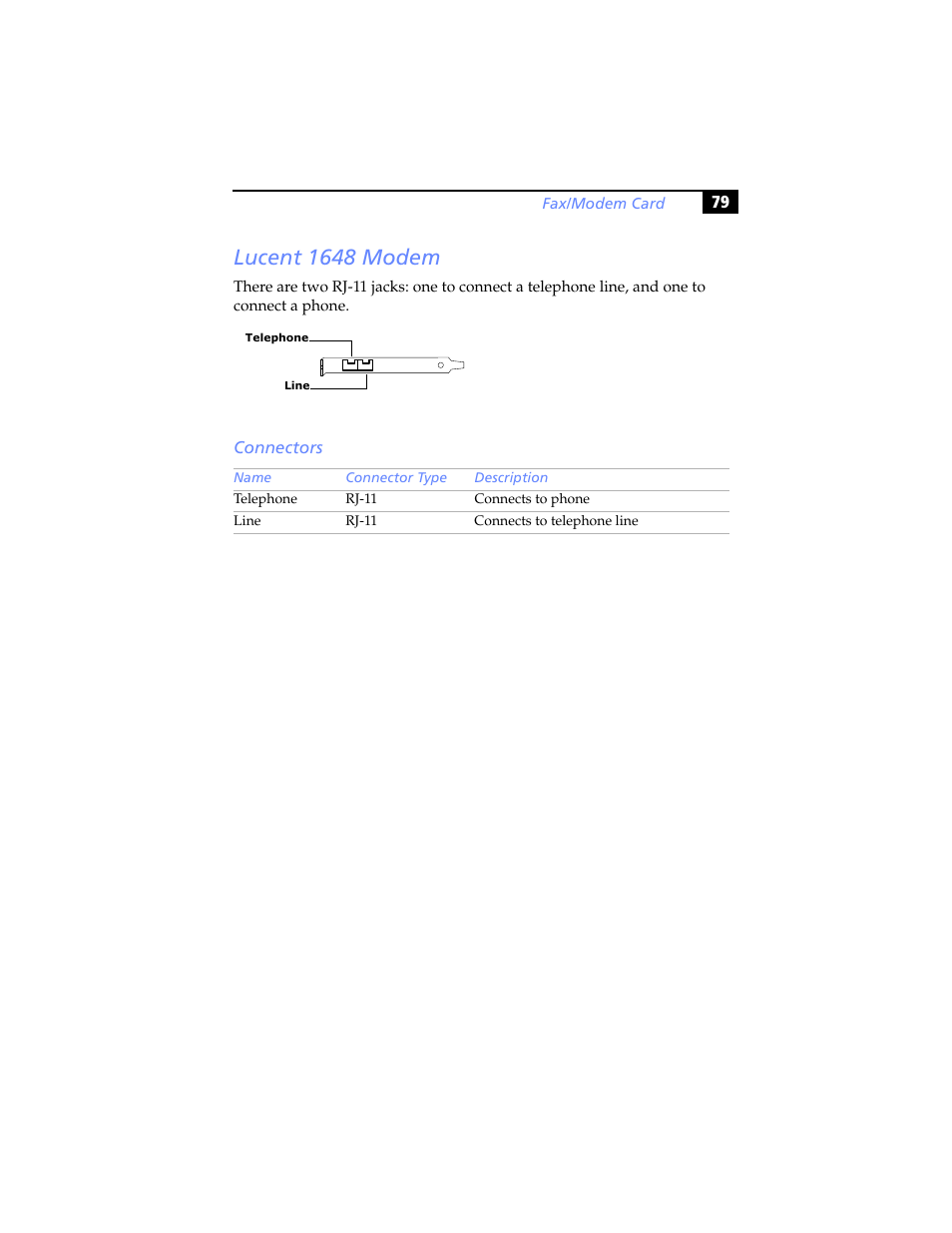 Lucent 1648 modem, Connectors | Sony PCV-RX480DS User Manual | Page 93 / 134