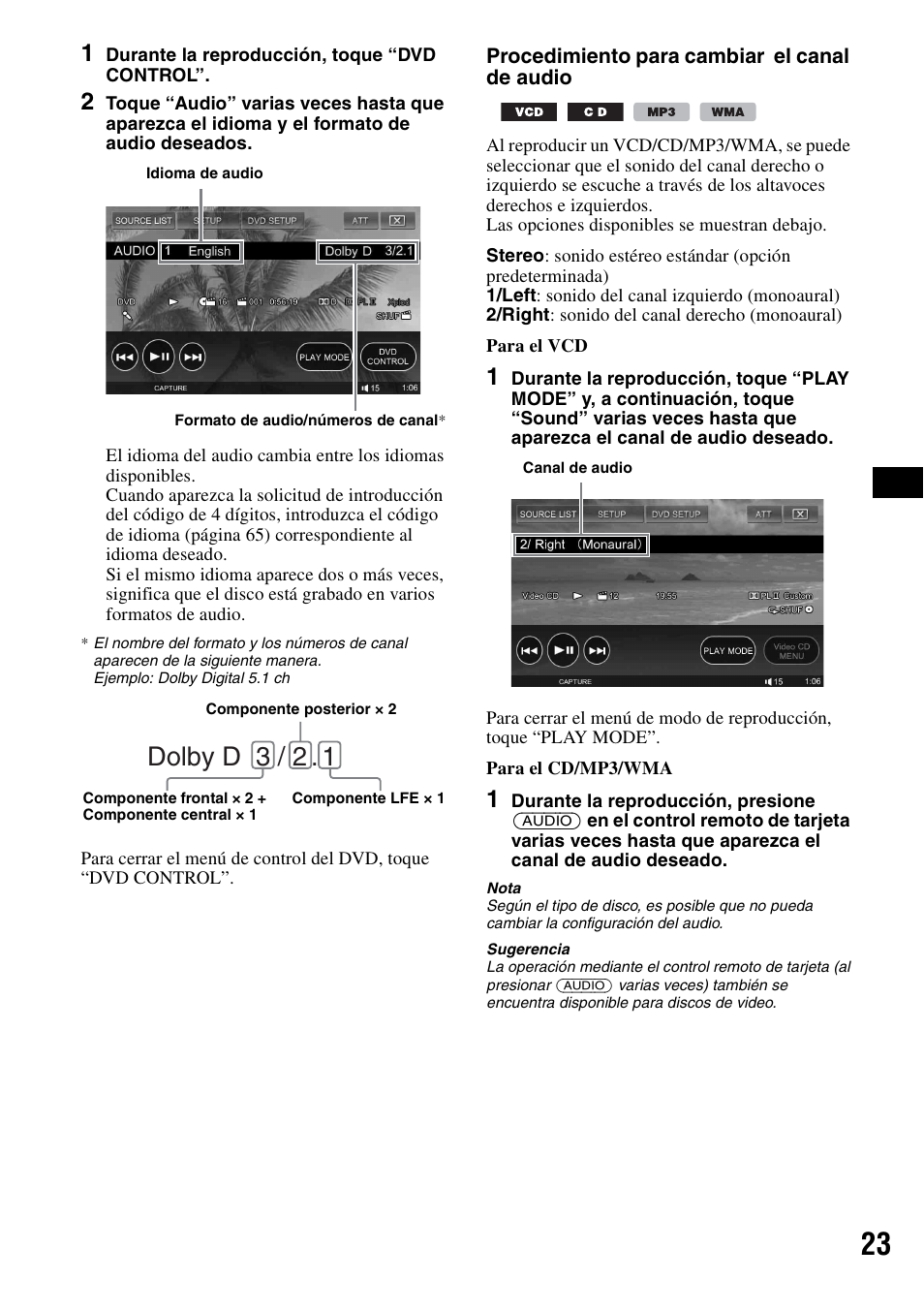 Dolby d 3 / 2 | Sony XAV-W1 User Manual | Page 149 / 196