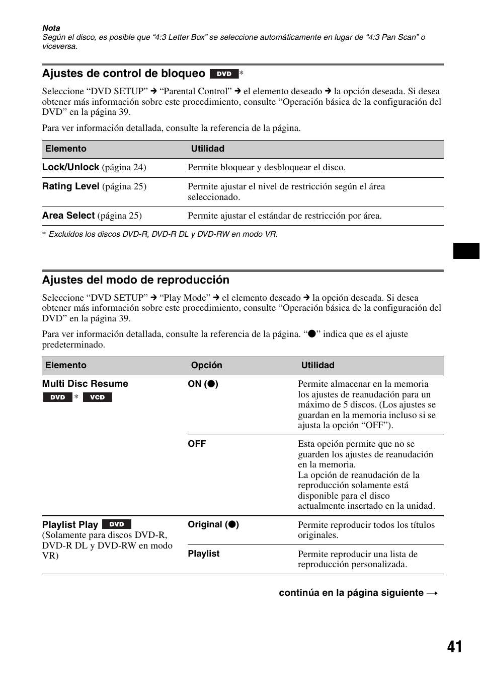 Ajustes de control de bloqueo, Ajustes del modo de reproducción | Sony XAV-W1 User Manual | Page 167 / 196