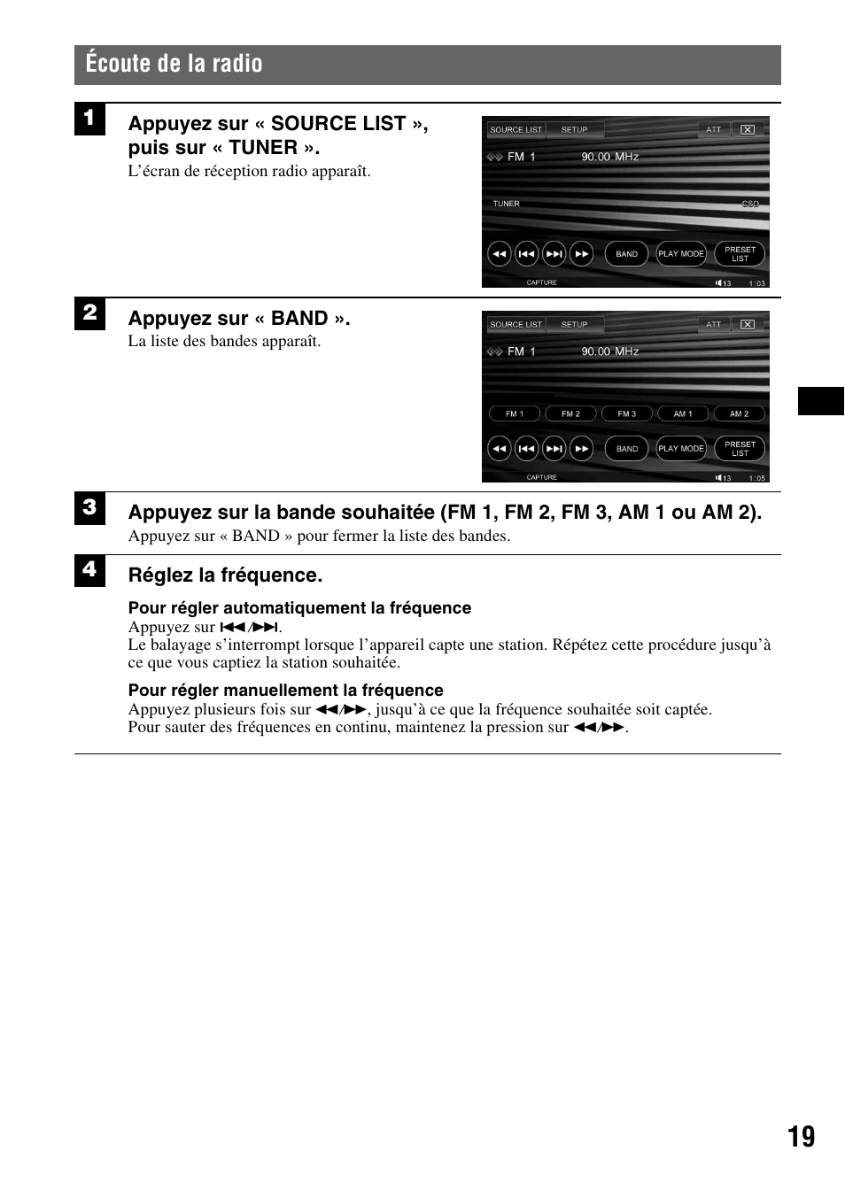Écoute de la radio | Sony XAV-W1 User Manual | Page 79 / 196