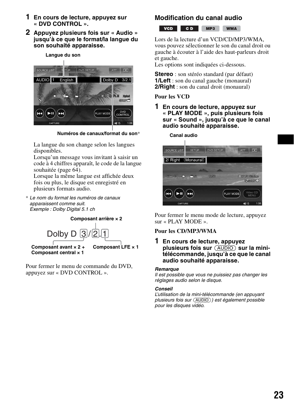 Dolby d 3 / 2 | Sony XAV-W1 User Manual | Page 83 / 196