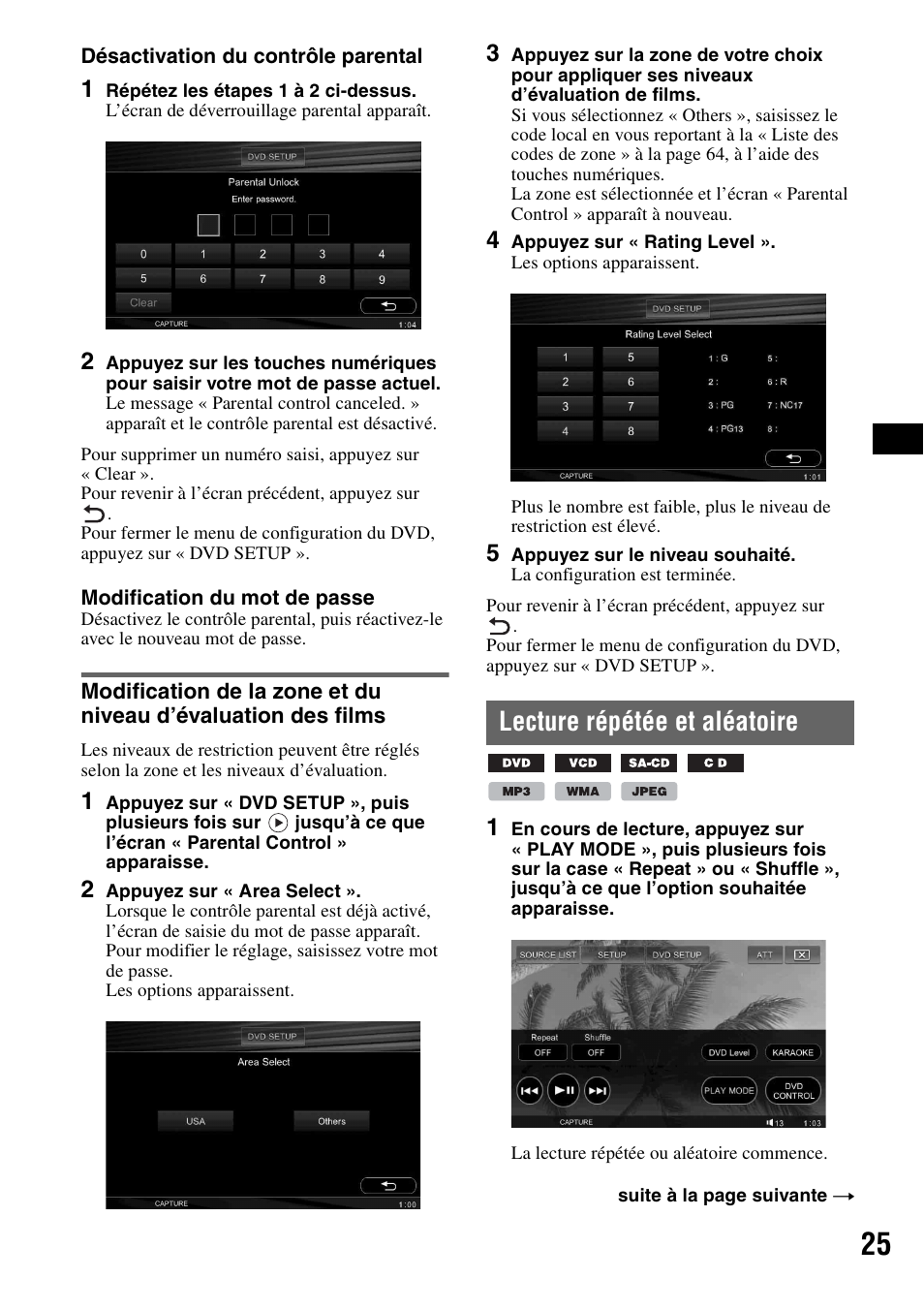 Lecture répétée et aléatoire | Sony XAV-W1 User Manual | Page 85 / 196