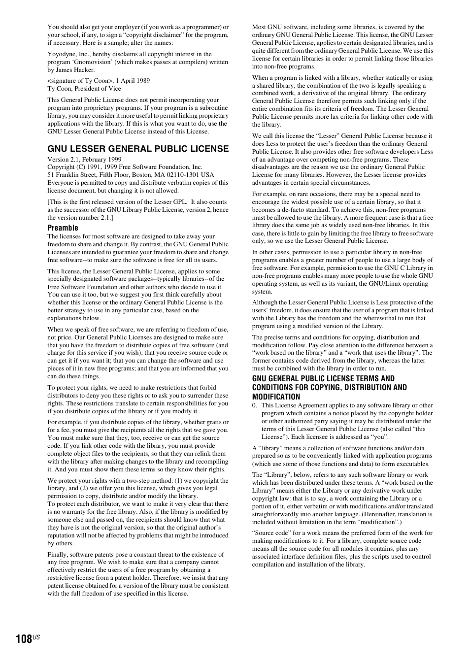 Gnu lesser general public license | Sony BDV-T10 User Manual | Page 108 / 119
