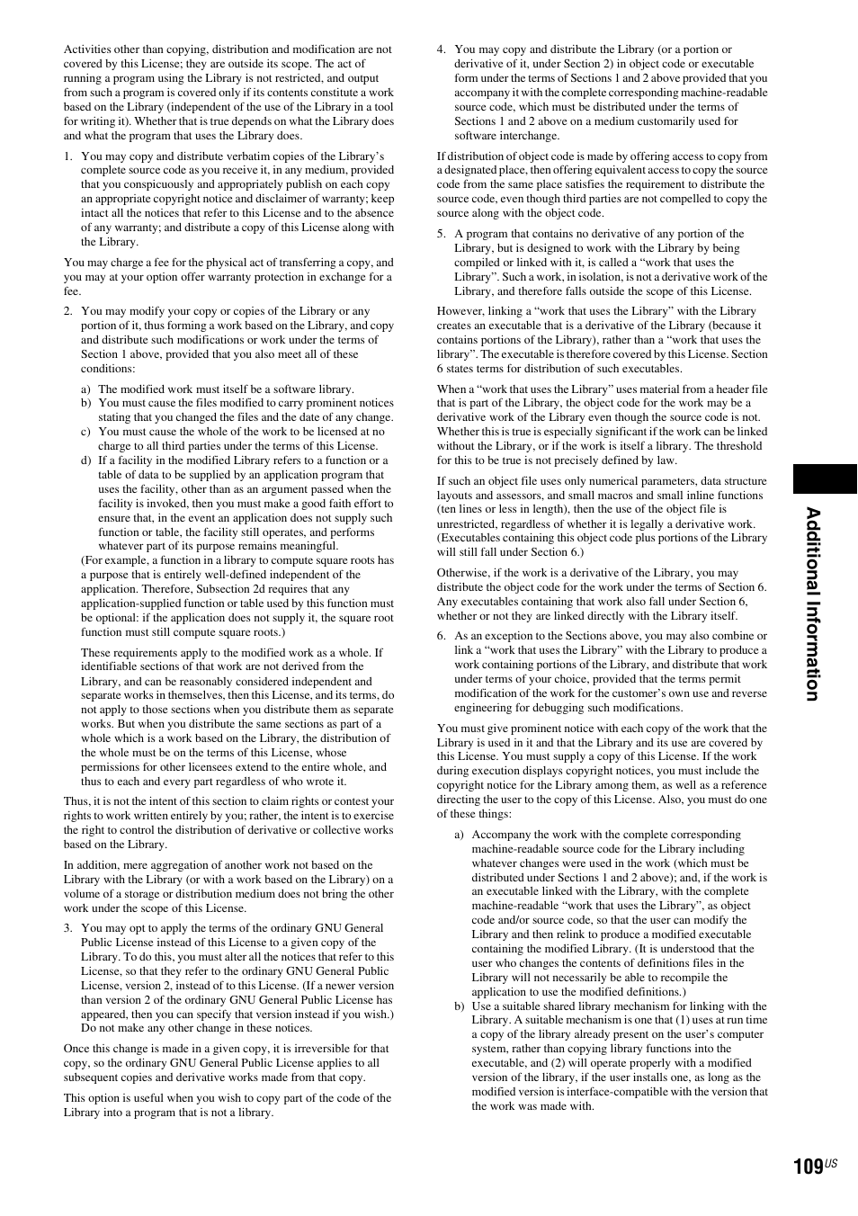 Ad ditio n al inf o rm at ion | Sony BDV-T10 User Manual | Page 109 / 119