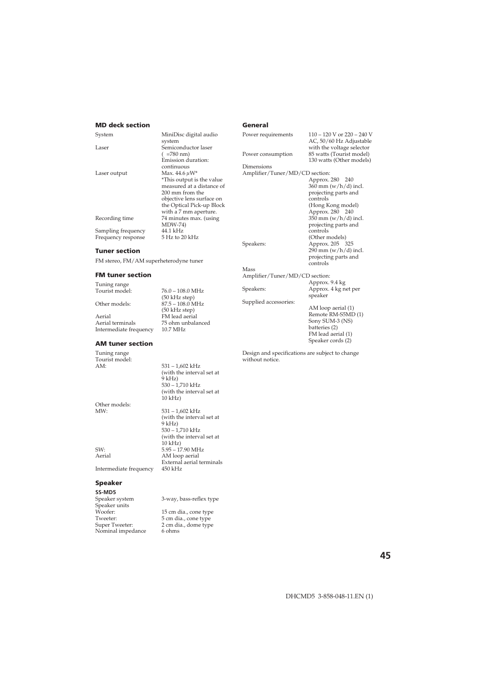 Sony DHC-MD5 User Manual | Page 45 / 46